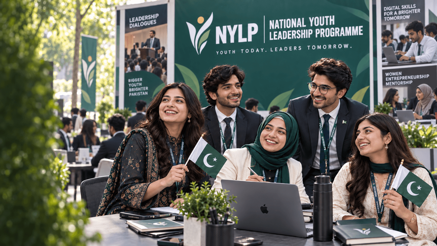 Young Pakistani leaders coming together at an outdoor NYLP event